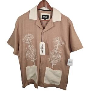 Malibu Drill Clothing Co Shirt Mens Medium Linen Look Textured Fabric Hawaiian